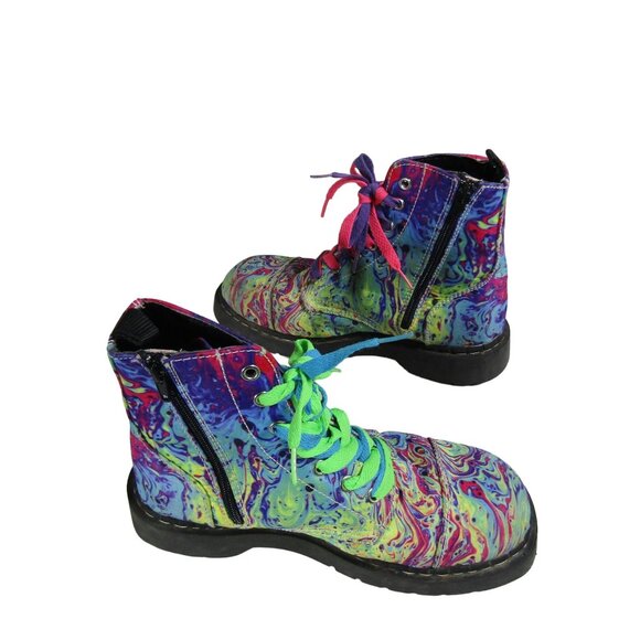 T.U.K. TUK ANARCHIC 9 Paint Swirl Combat Lug Boots PUNK Street Wear Avant Garde - Picture 5 of 12